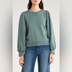 NWT Tiffany Puff Sleeve Cotton Fleece Sweatshirt in Lake green size Small